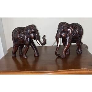 Vintage Handmade Bronze Brass Brown Elephant Sculptures 5” RARE 2.2 LBS